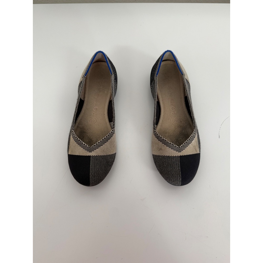 Rothys The Point Navy Tan Colorblock Pointed Toe Knit Flats Womens 6.5